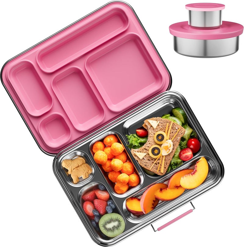 AOHEA Stainless Steel Bento Box Kids, Kids Metal Bento Lunch Box BPA Free Lunch Box Containers 304 Stainless Steel Bento Box for School and Office(Pink) - Image 1